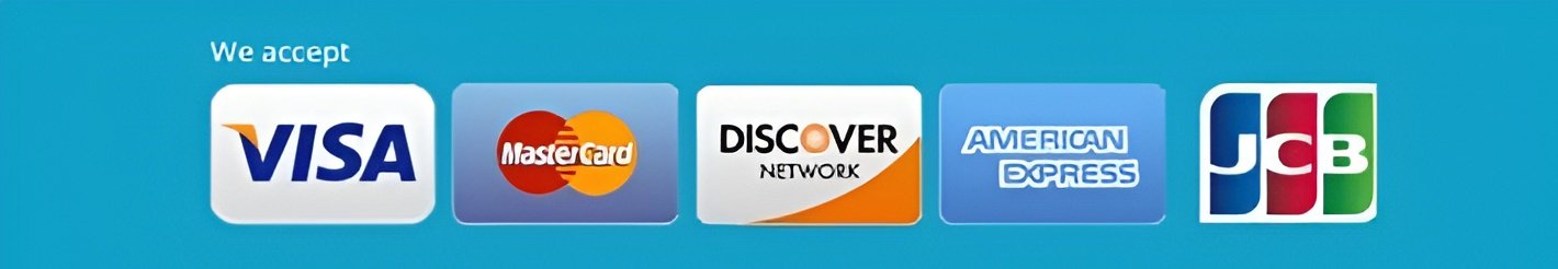 Visa, Mastercard, Discover, American Express and JCB accepted